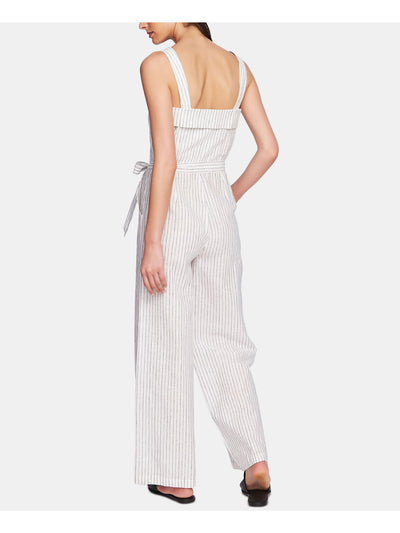 1. STATE Womens White Pocketed Button-front Striped Square Neck Wide Leg Jumpsuit 8