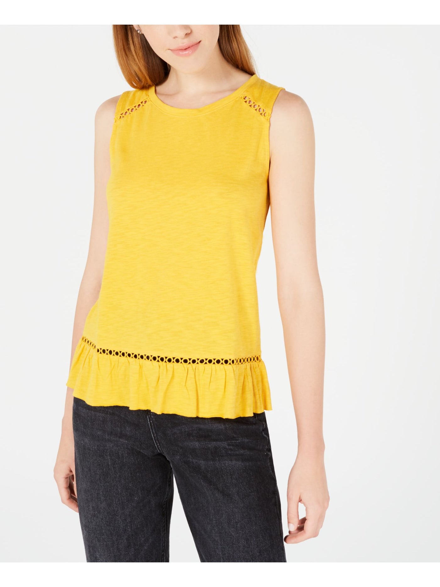 MAISON JULES Womens Gold Ruffled Sleeveless Tank Top Plus 2XL