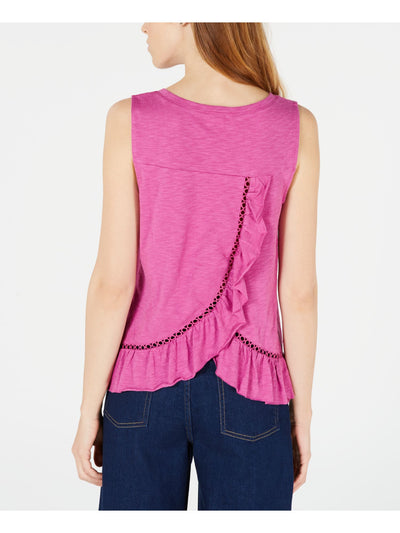 MAISON JULES Womens Pink Ruffled Crossover Back Sleeveless Jewel Neck Top L