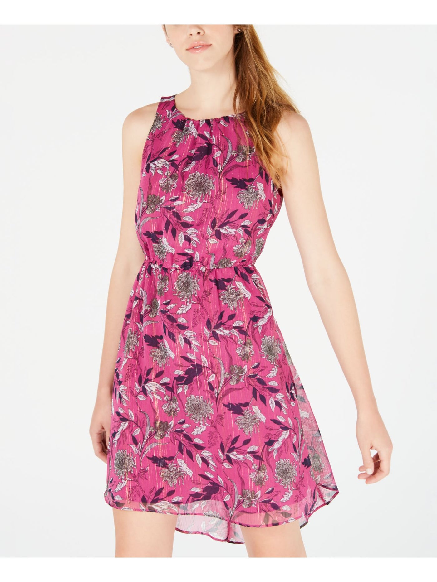 MAISON JULES Womens Pink Floral Sleeveless Halter Mini Sheath Dress L