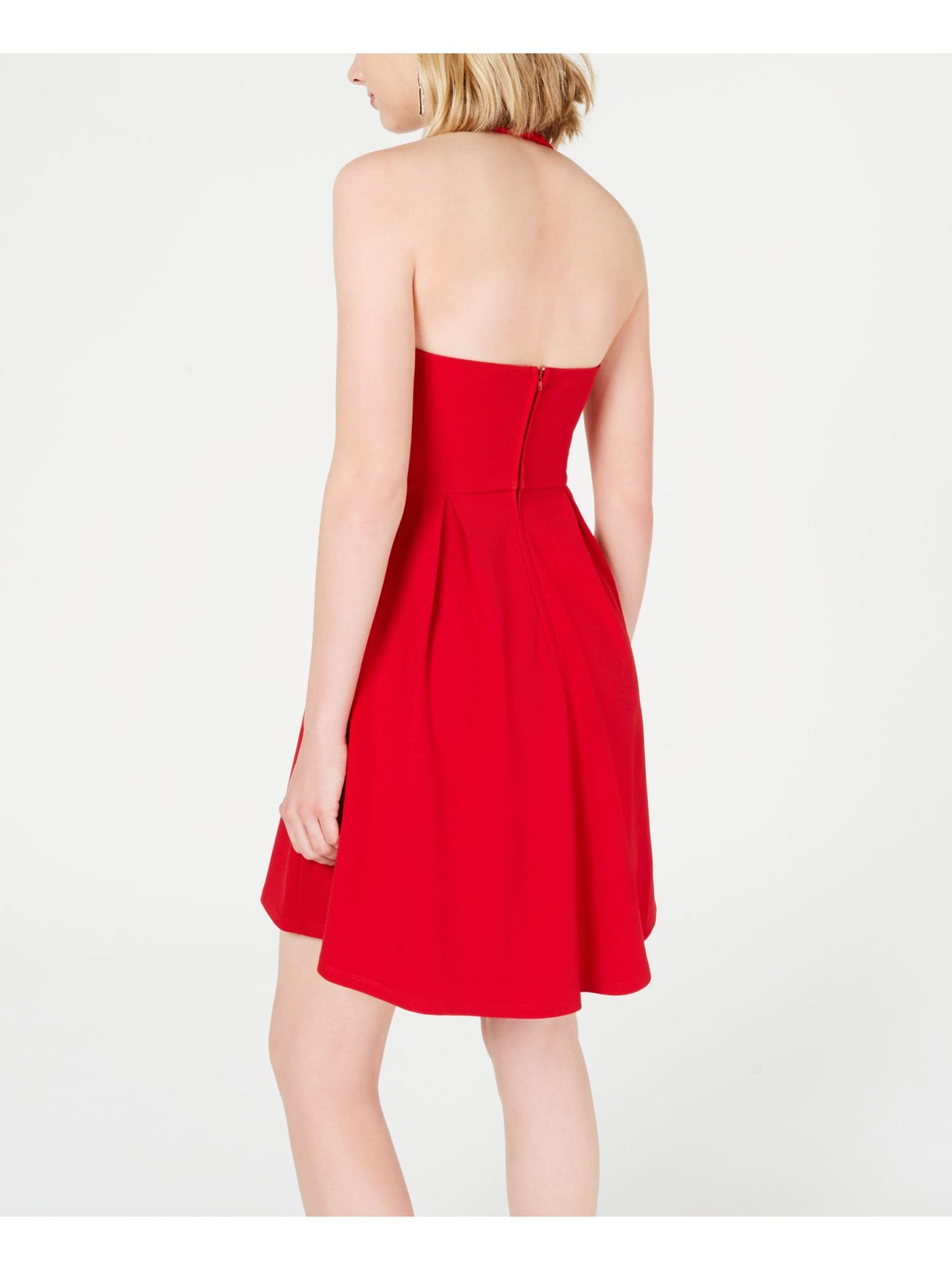 TEEZE ME Womens Sleeveless Halter Mini Hi-Lo Dress