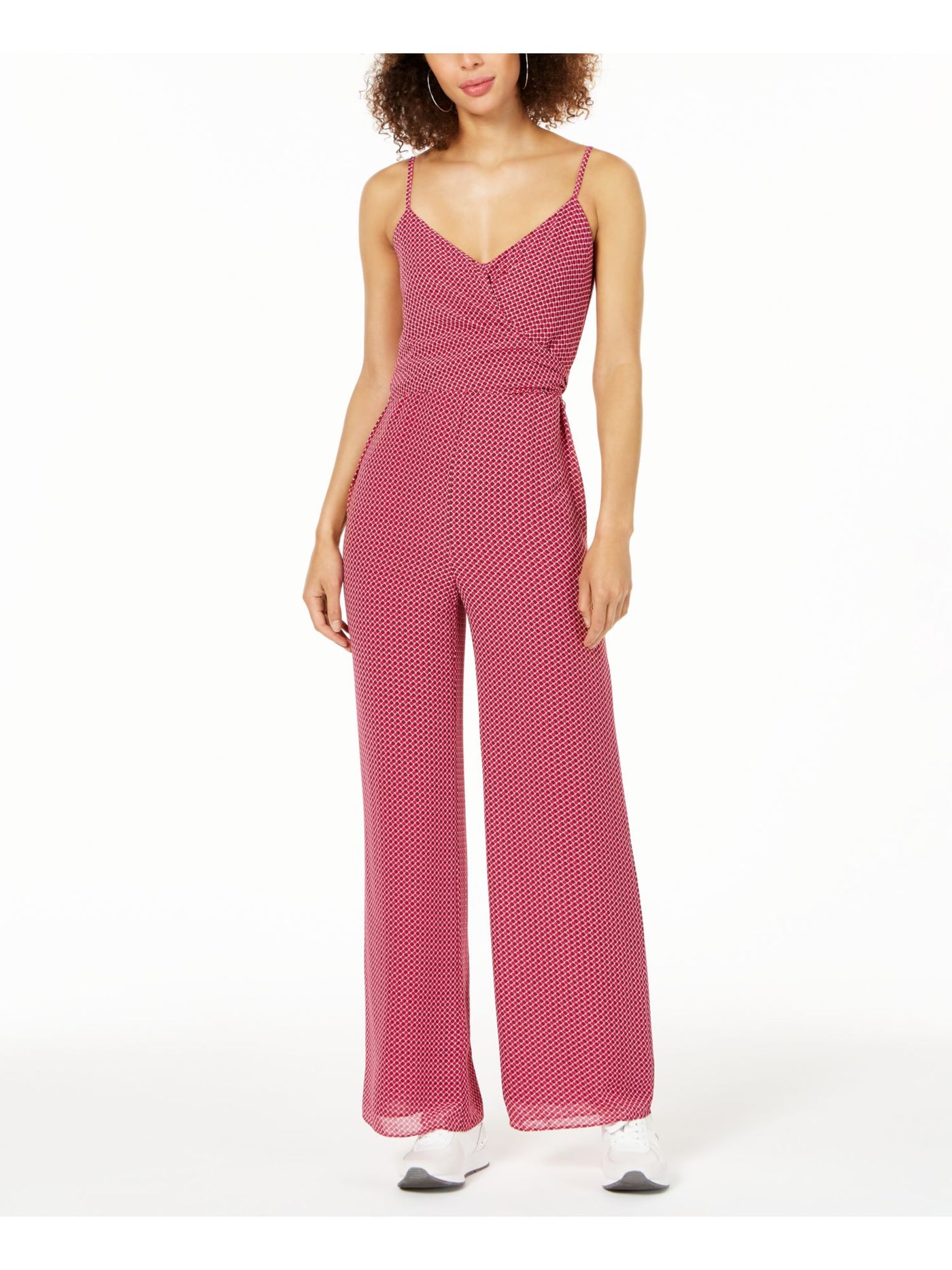 MICHAEL MICHAEL KORS Womens Pink Printed Spaghetti Strap V Neck Wide Leg Jumpsuit XXS