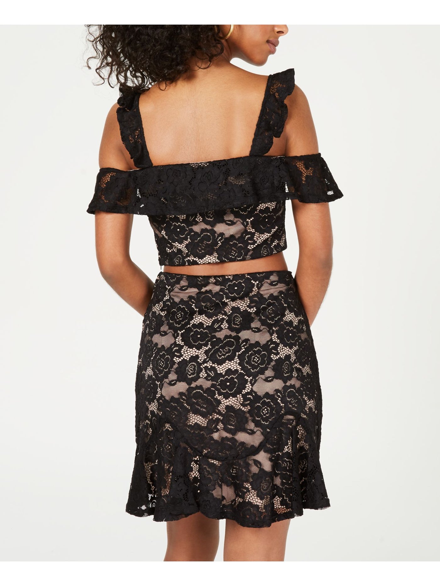 CITY STUDIO Womens Lace Square Neck Party Crop Top