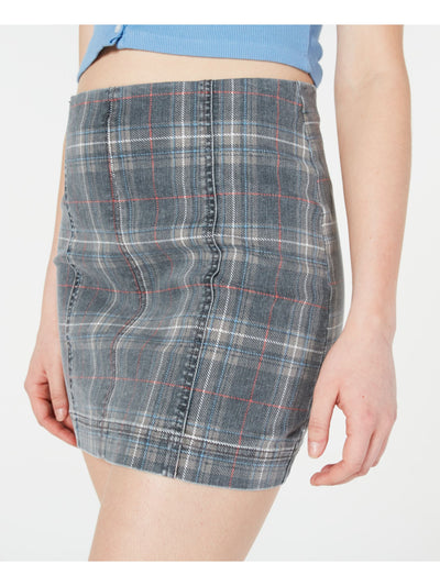 TINSELTOWN Womens Gray Stretch Zippered Denim Plaid Short A-Line Skirt 9