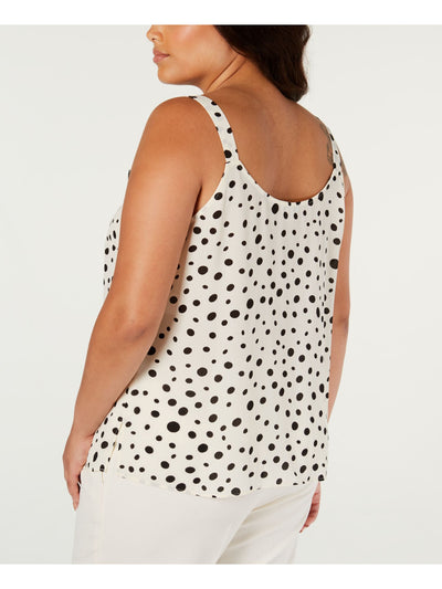 BAR III Womens Beige Polka Dot Lace-trim Sleeveless V Neck Evening Blouse Plus 1X