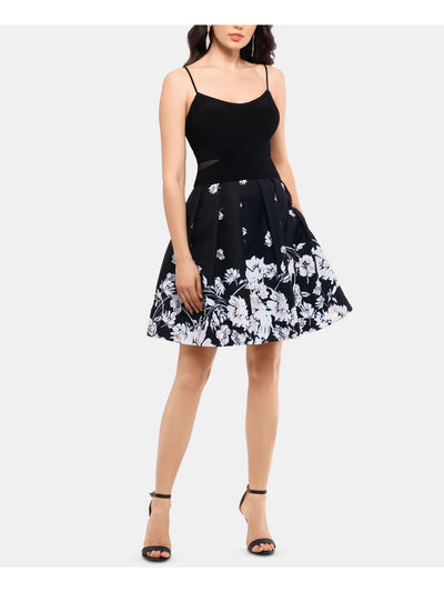 XSCAPE Womens Navy Floral Sleeveless Off Shoulder Midi Formal Fit + Flare Dress 8
