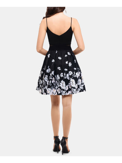 XSCAPE Womens Navy Floral Sleeveless Off Shoulder Midi Formal Fit + Flare Dress 8
