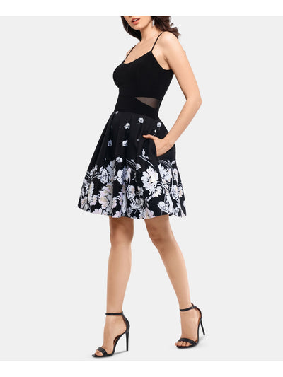 XSCAPE Womens Navy Floral Sleeveless Off Shoulder Midi Formal Fit + Flare Dress 8