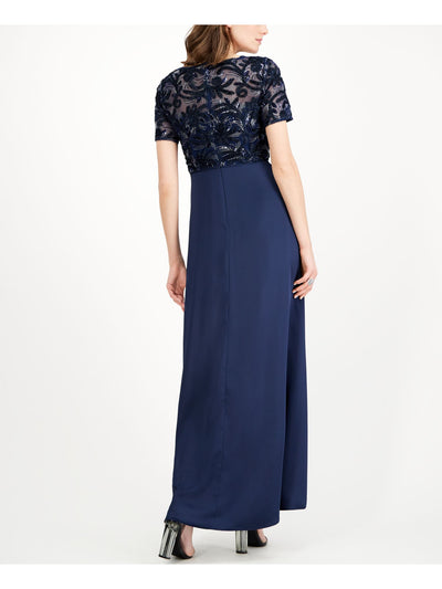 ADRIANNA PAPELL Womens Navy Lace Short Sleeve Boat Neck Maxi Formal Hi-Lo Dress 8