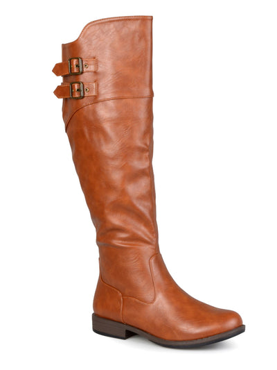 JOURNEE COLLECTION Womens Brown Buckle Accent Comfort Tori Round Toe Block Heel Zip-Up Riding Boot 9