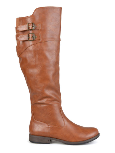 JOURNEE COLLECTION Womens Brown Buckle Accent Comfort Tori Round Toe Block Heel Zip-Up Riding Boot 8 M