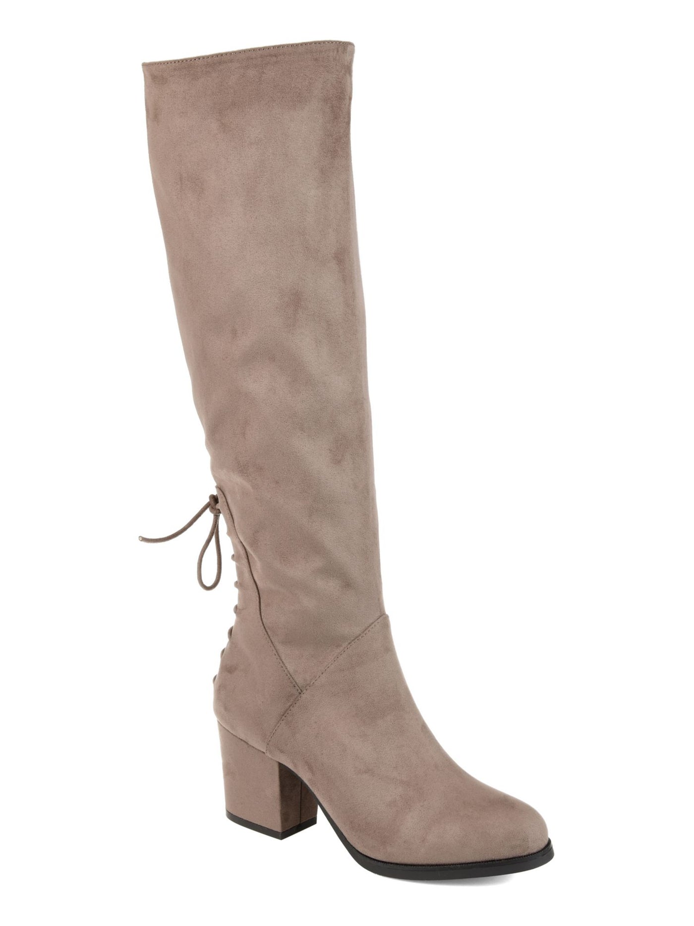 JOURNEE COLLECTION Womens Taupe Beige Lace Up Back Stretch Gore Leeda Almond Toe Block Heel Zip-Up Boots Shoes 9