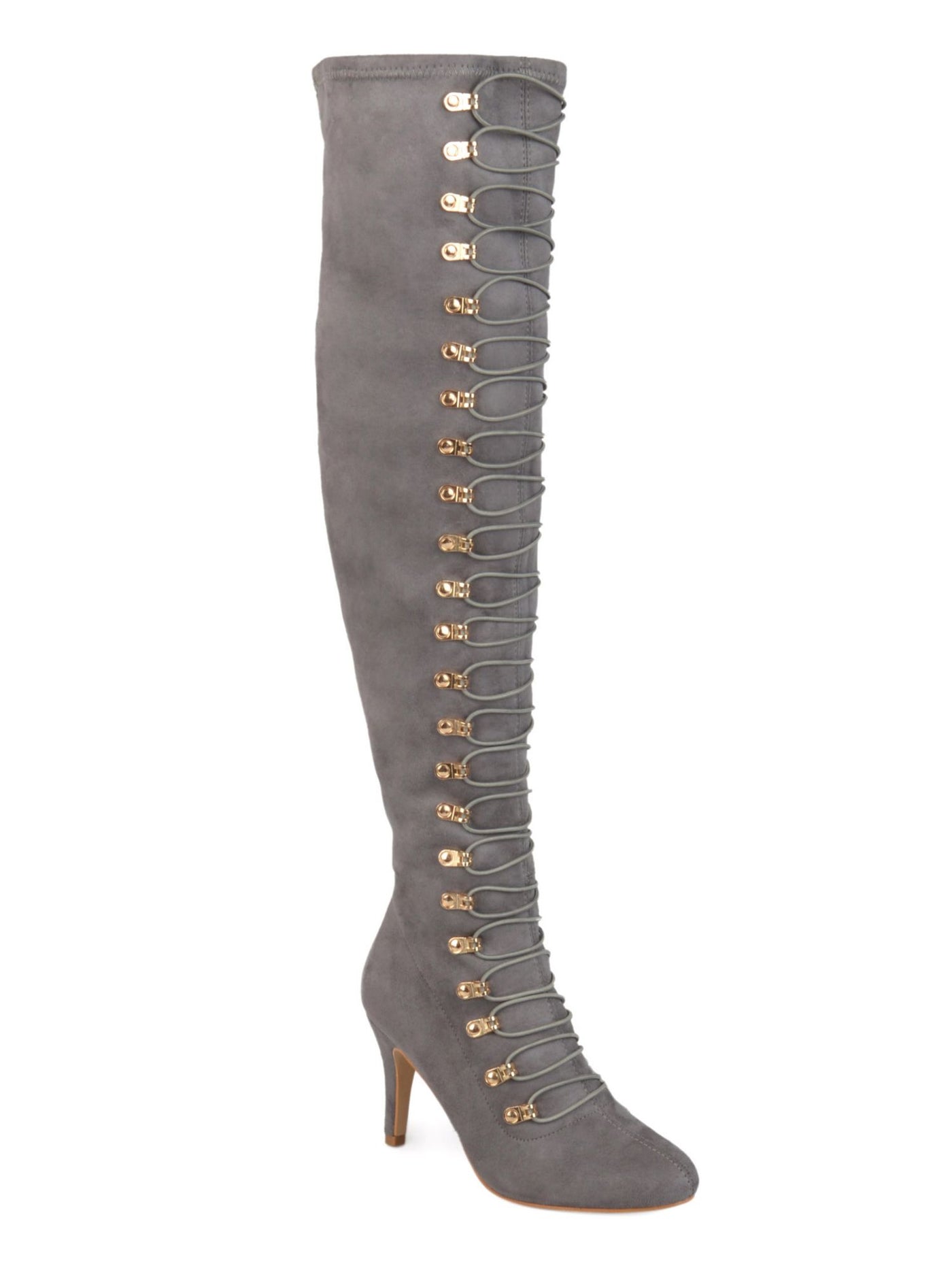 JOURNEE COLLECTION Womens Gray Lace-Up Padded Trill Round Toe Stiletto Zip-Up Heeled Boots 7