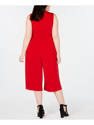 SIGNATURE Womens Red Sleeveless V Neck Cropped Jumpsuit Plus 2X