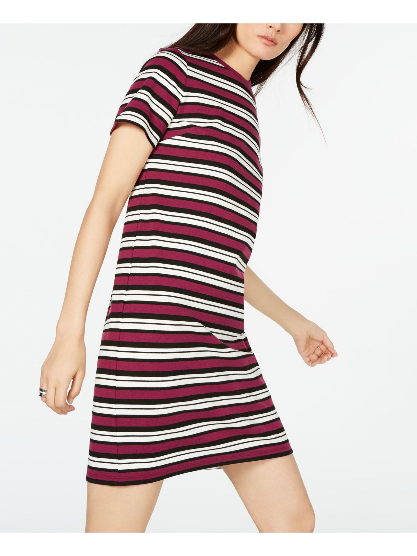 MICHAEL MICHAEL KORS Womens Red Striped Short Sleeve Crew Neck Short Sheath Dress Petites PL