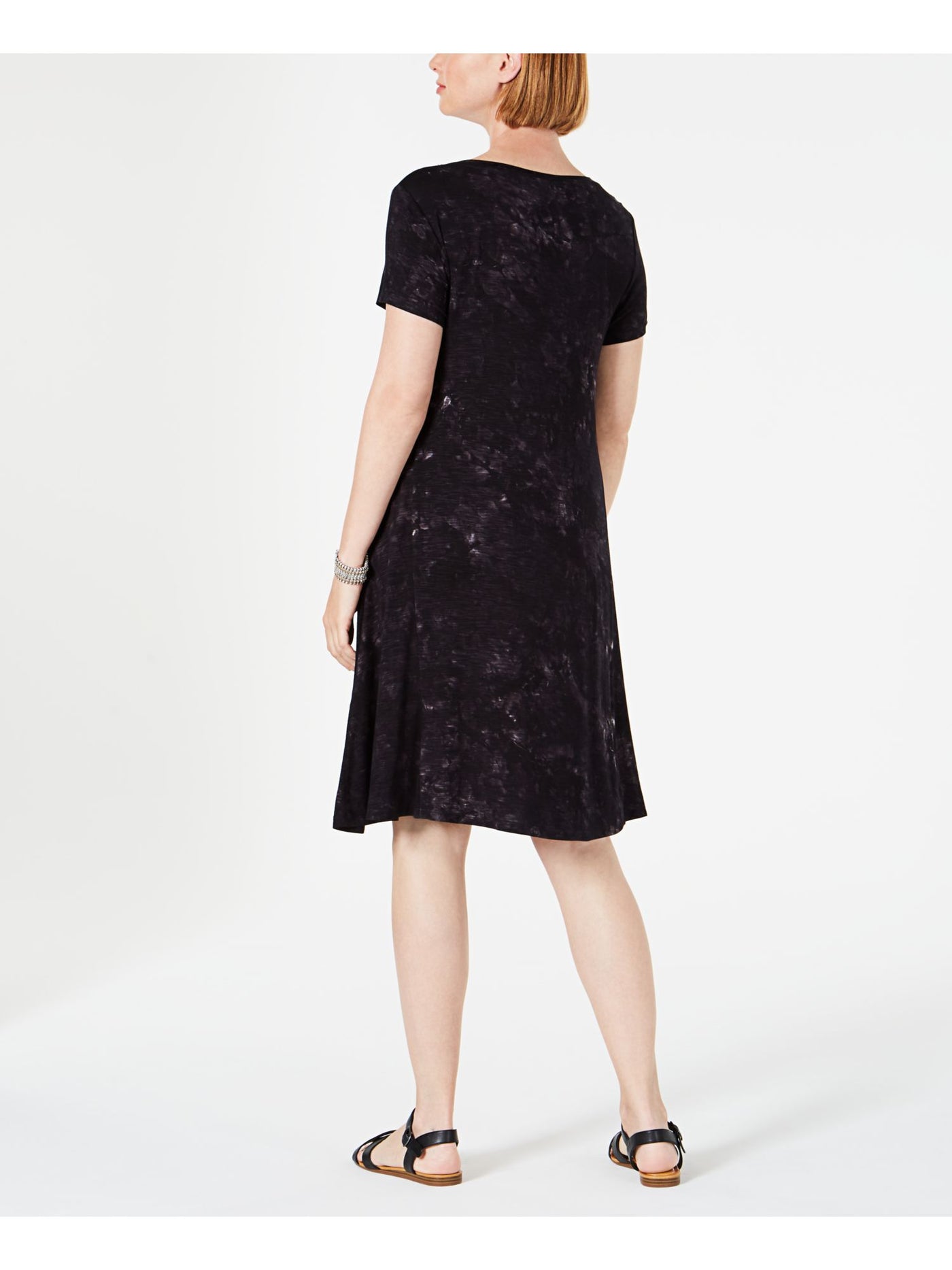 STYLE & COMPANY Womens Black Textured Short Sleeve Scoop Neck Knee Length A-Line Dress XS