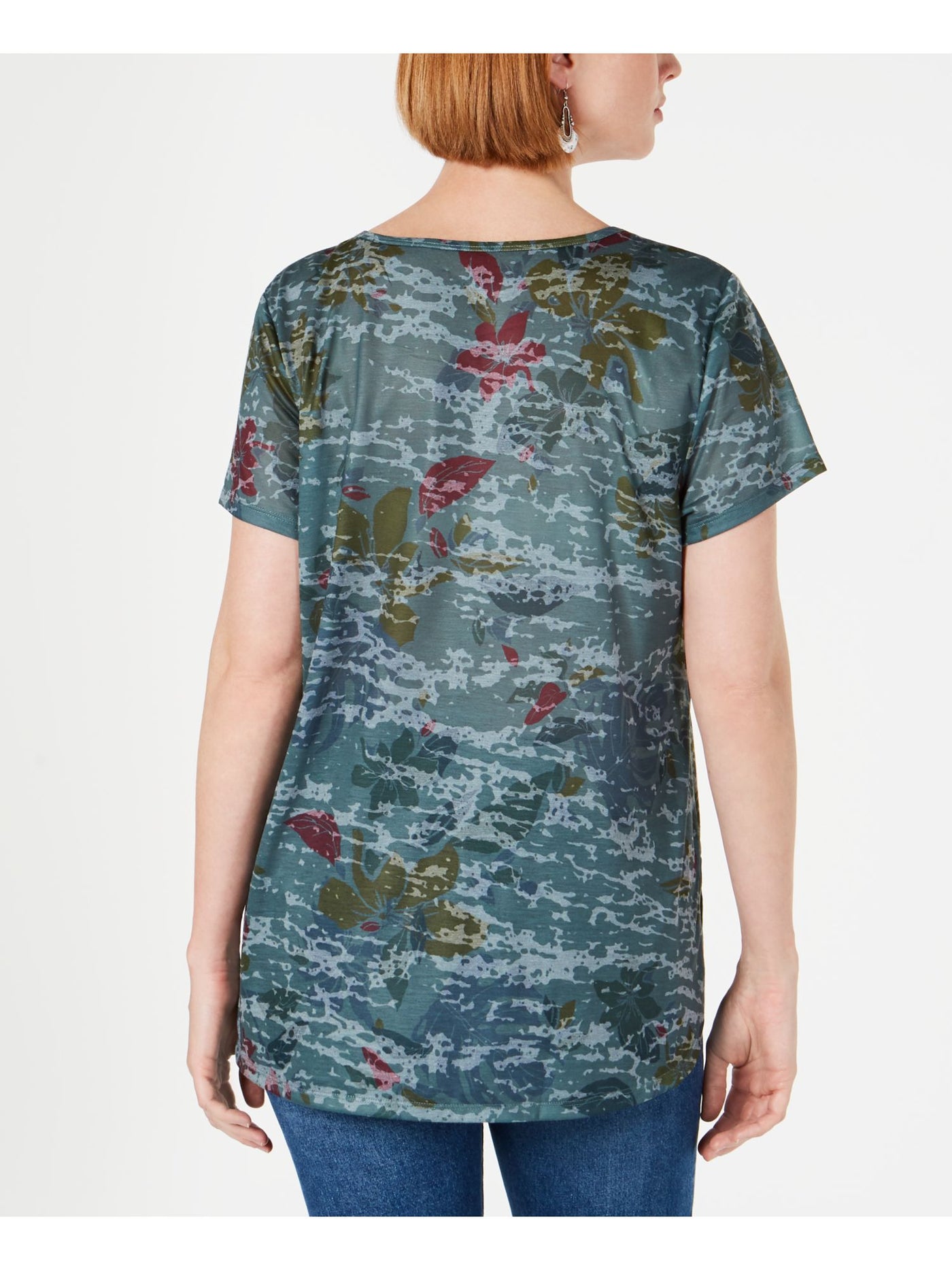 STYLE & COMPANY Womens Green Printed Short Sleeve Scoop Neck T-Shirt XS