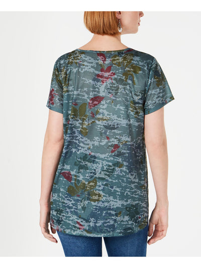 STYLE & COMPANY Womens Green Printed Short Sleeve Scoop Neck T-Shirt XS