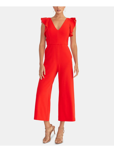 RACHEL ROY Womens Ruffled Sleeveless V Neck Party Cropped Jumpsuit