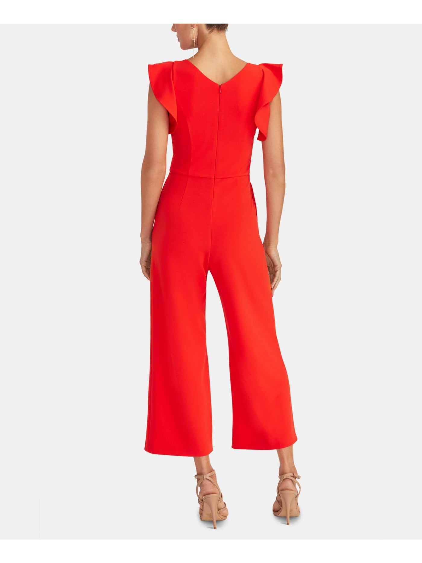 RACHEL ROY Womens Ruffled Sleeveless V Neck Party Cropped Jumpsuit