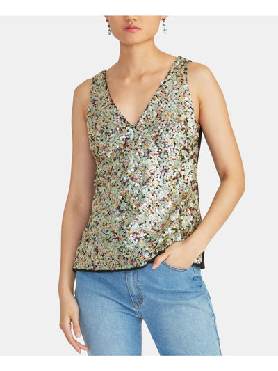 RACHEL ROY Womens Sequined Sleeveless V Neck Tank Top