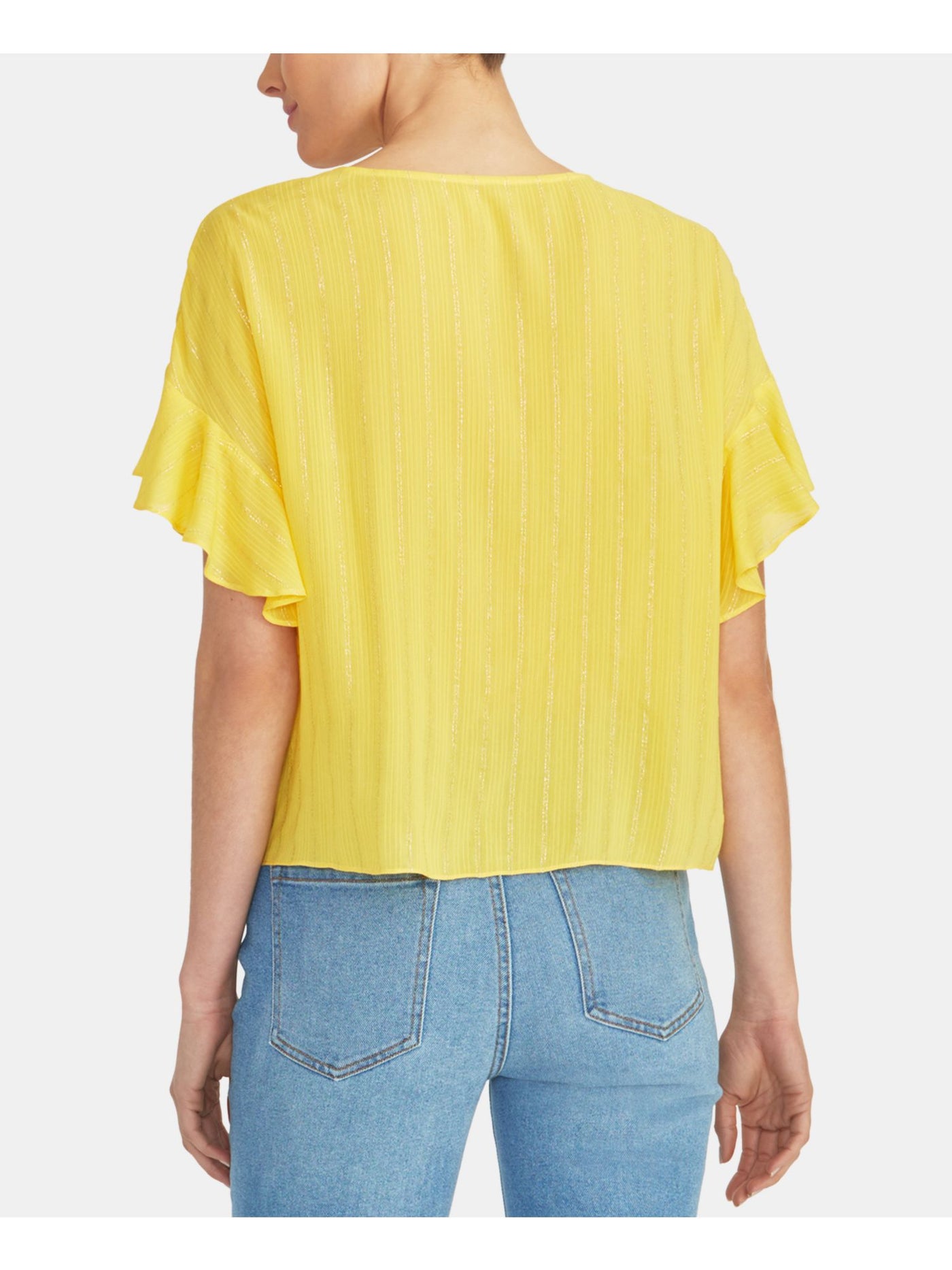 RACHEL ROY Womens Yellow Tie Front Short Sleeve V Neck Top Size: XXL