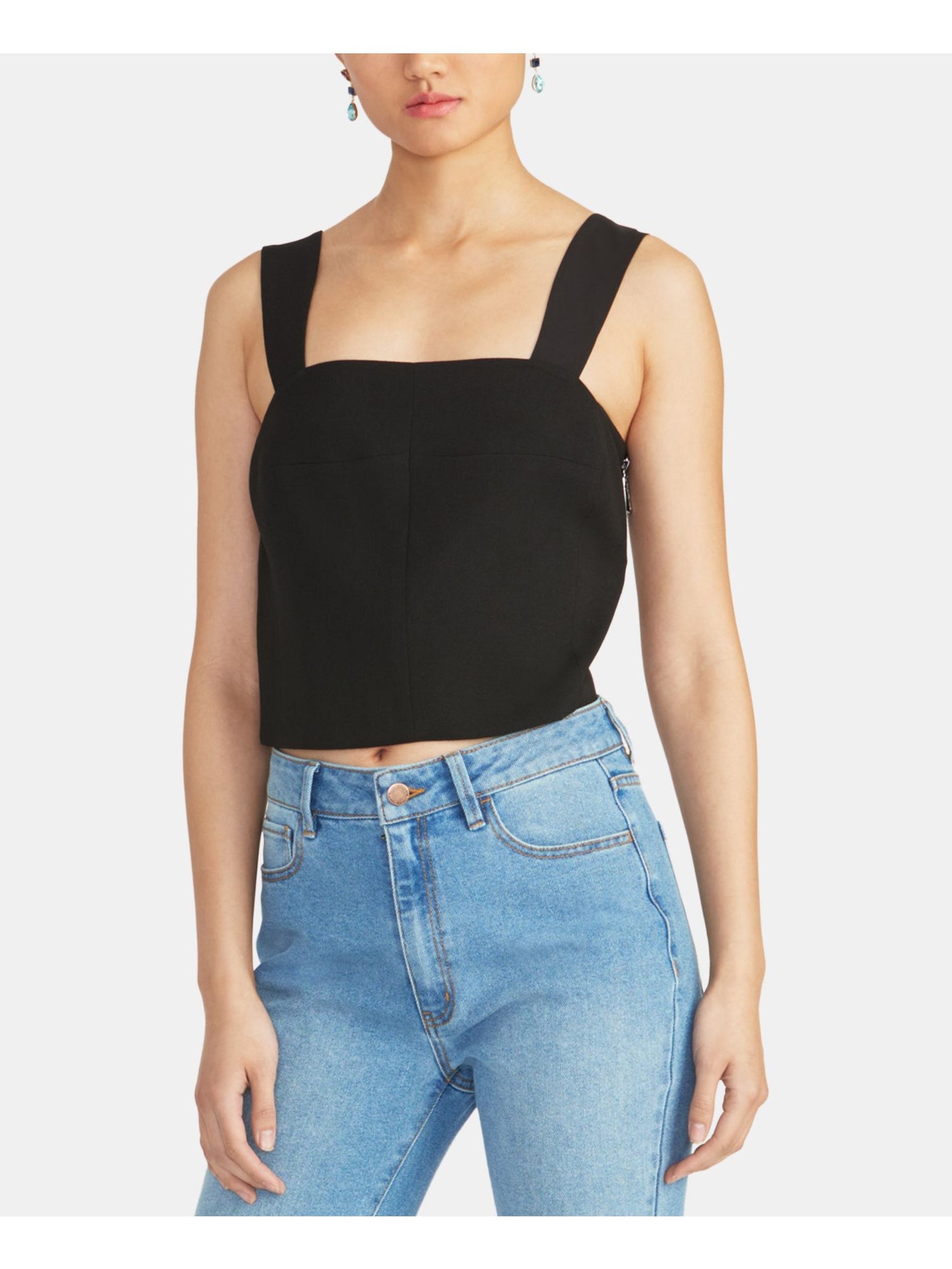 RACHEL ROY Womens Black Sleeveless Square Neck Crop Top XS