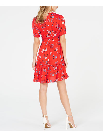 JILL STUART Womens Ruffled Puff Sleeve V Neck Mini Shift Dress