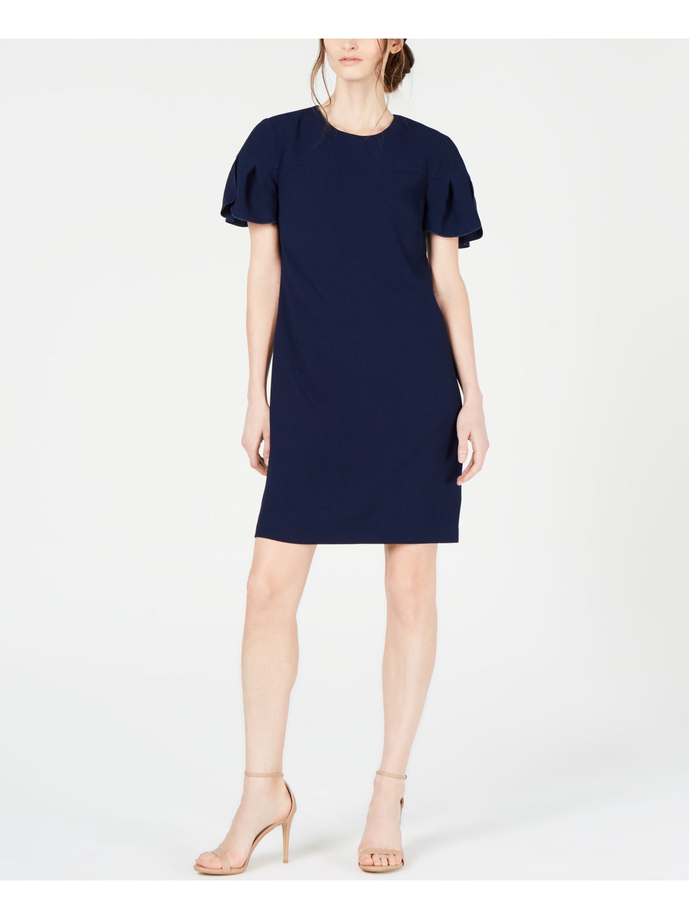 TRINA TURK Womens Navy Crew Neck Above The Knee Party Shift Dress 0