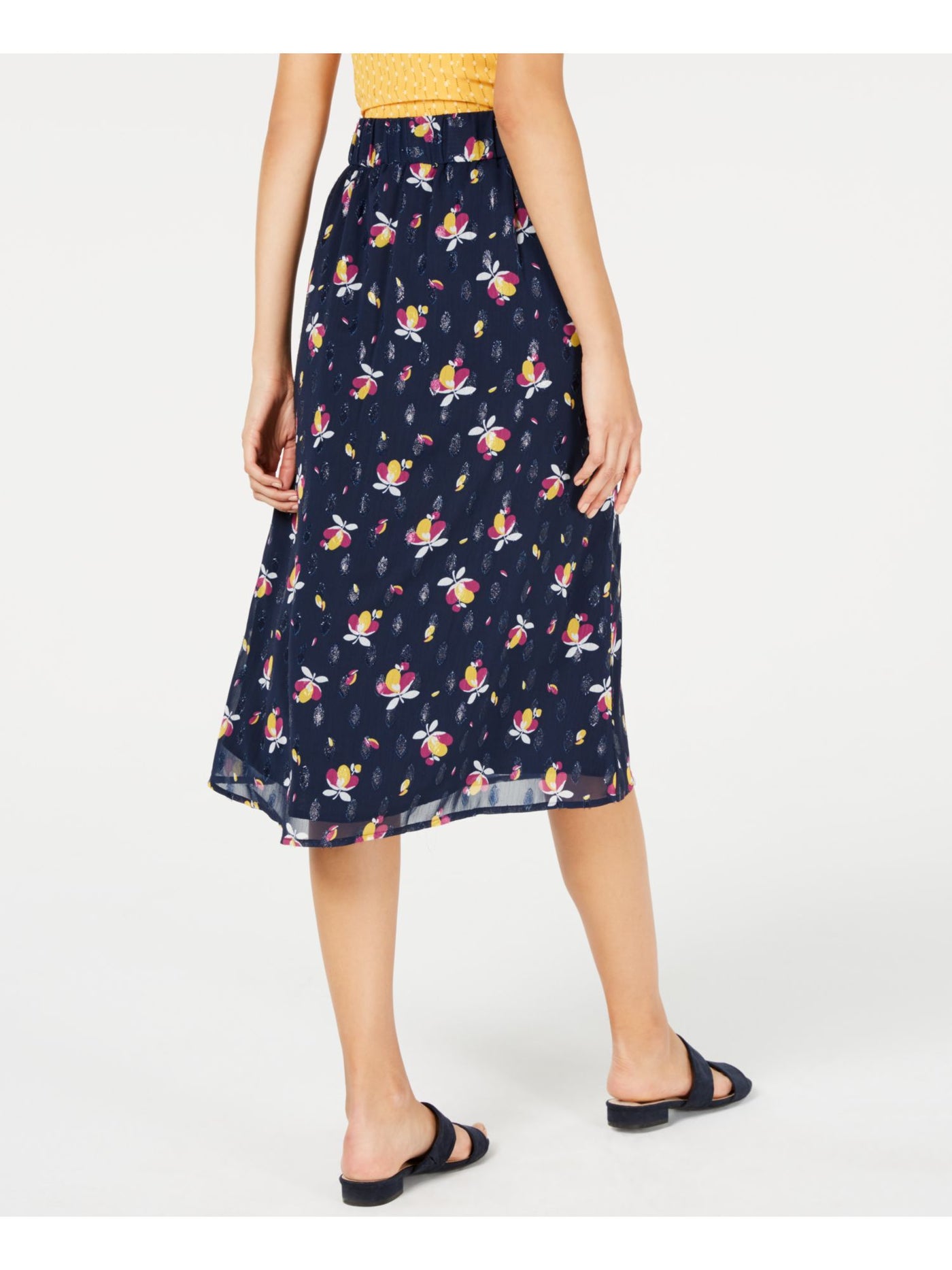 MAISON JULES Womens Navy Floral Midi Peasant Skirt 6