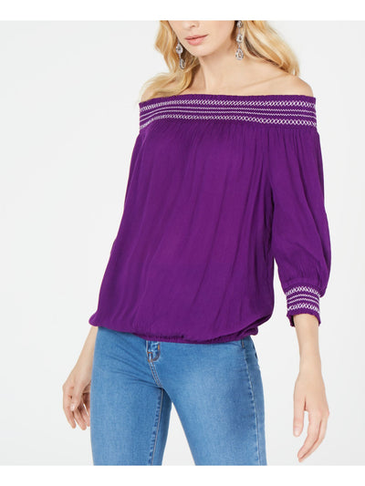 INC Womens Purple Long Sleeve Off Shoulder Top M