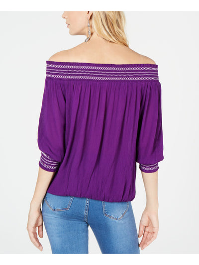 INC Womens Purple Long Sleeve Off Shoulder Top S