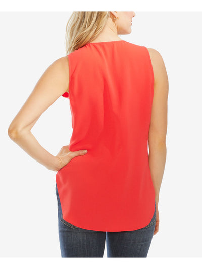 VINCE CAMUTO Womens Red Sleeveless Mandarin Collar Hi-Lo Top XXS