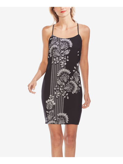 VINCE CAMUTO Womens Black Printed Spaghetti Strap Scoop Neck Mini Cocktail Body Con Dress 8