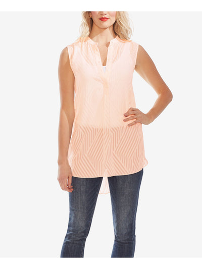 VINCE CAMUTO Womens Sheer Sleeveless Mandarin Collar Blouse