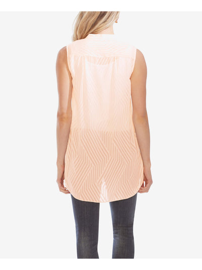 VINCE CAMUTO Womens Sheer Sleeveless Mandarin Collar Blouse