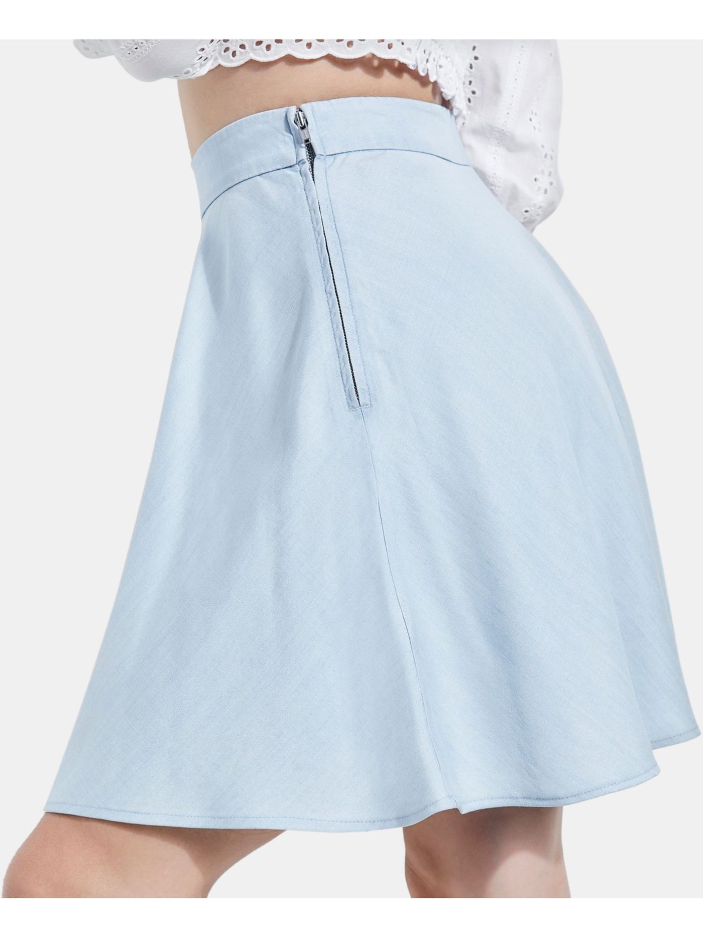 GUESS Womens Light Blue Zippered Above The Knee A-Line Skirt L