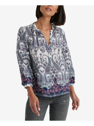 LUCKY BRAND Womens Long Sleeve V Neck Blouse