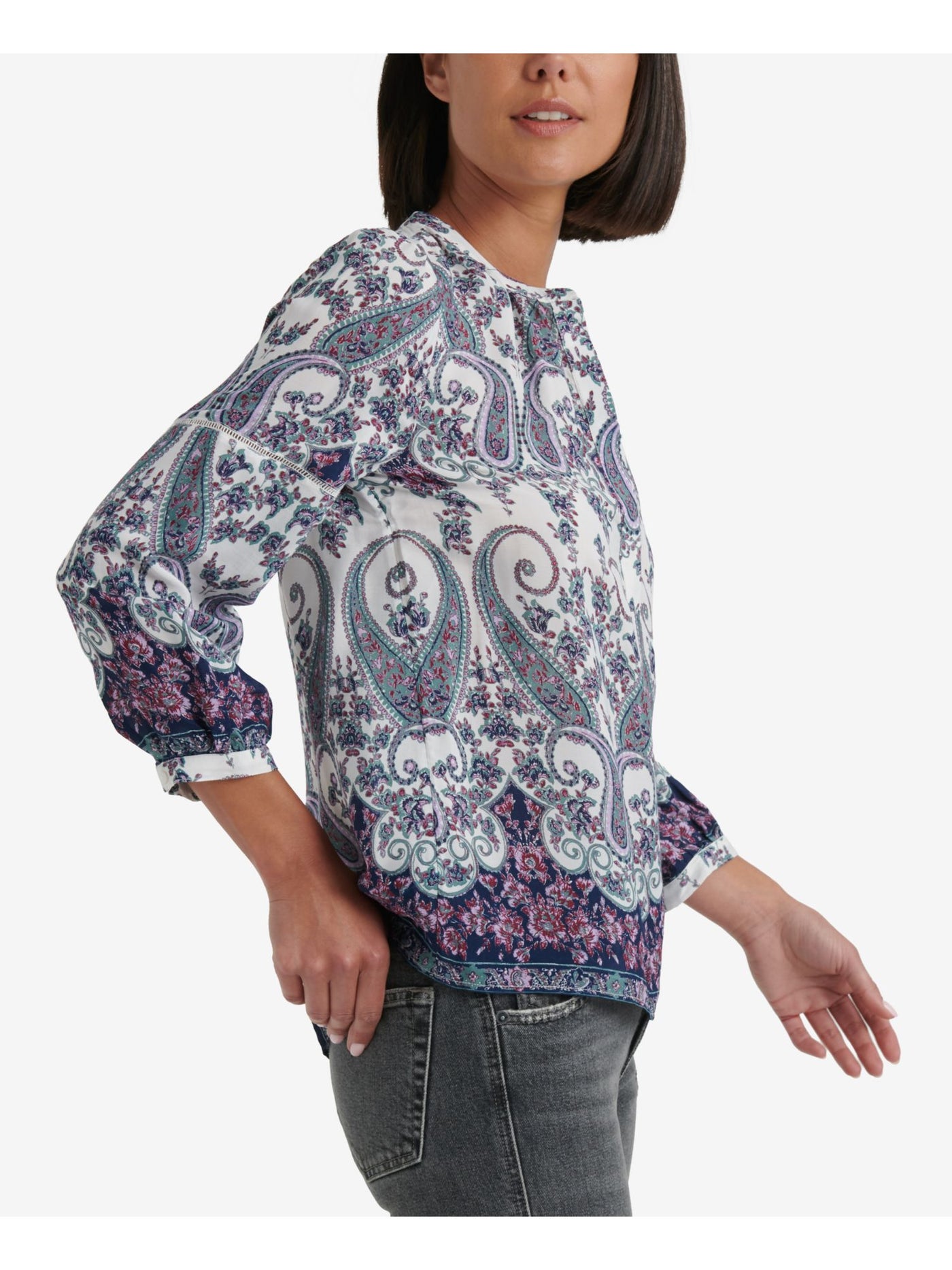 LUCKY BRAND Womens Long Sleeve V Neck Blouse