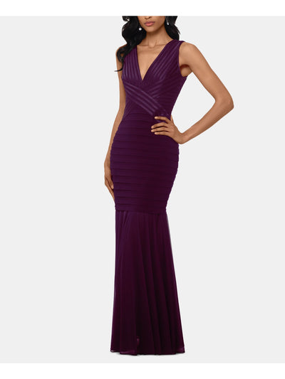 BETSY & ADAM Womens Purple Sleeveless V Neck Full-Length Evening Mermaid Dress 6