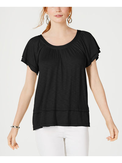 STYLE & COMPANY Womens Black Scoop Neck Top S