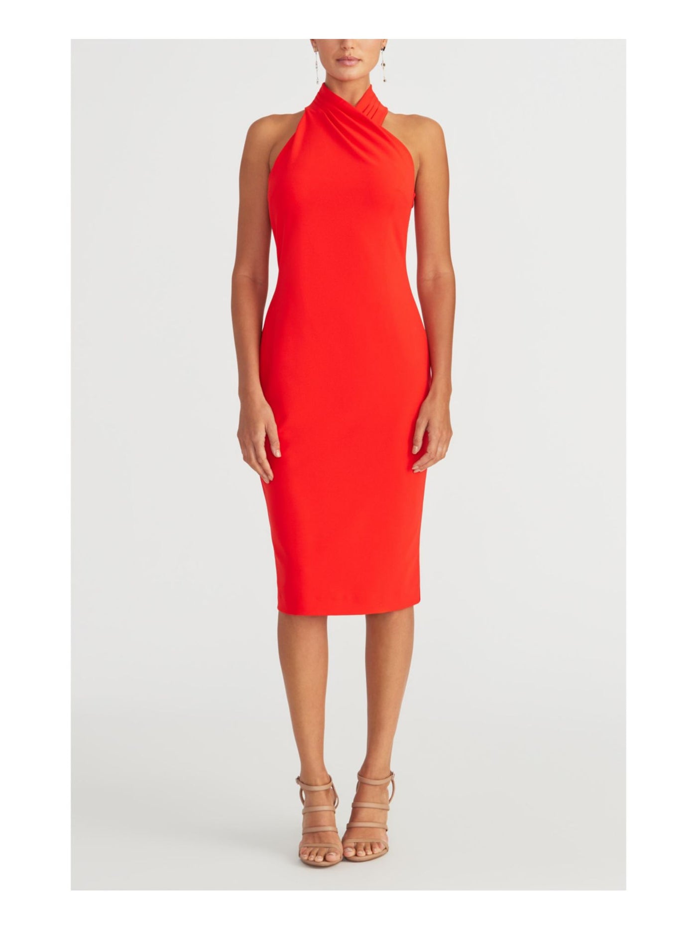 RACHEL RACHEL ROY Womens Orange Pleated Zippered High Neck Sleeveless Below The Knee Cocktail Sheath Dress XXL