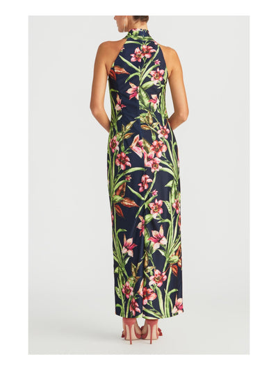 RACHEL ROY Womens Navy Floral Sleeveless Halter Maxi Sheath Dress XS