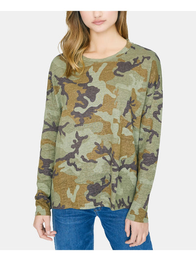 SANCTUARY Womens Green Camouflage Long Sleeve Jewel Neck Top XS