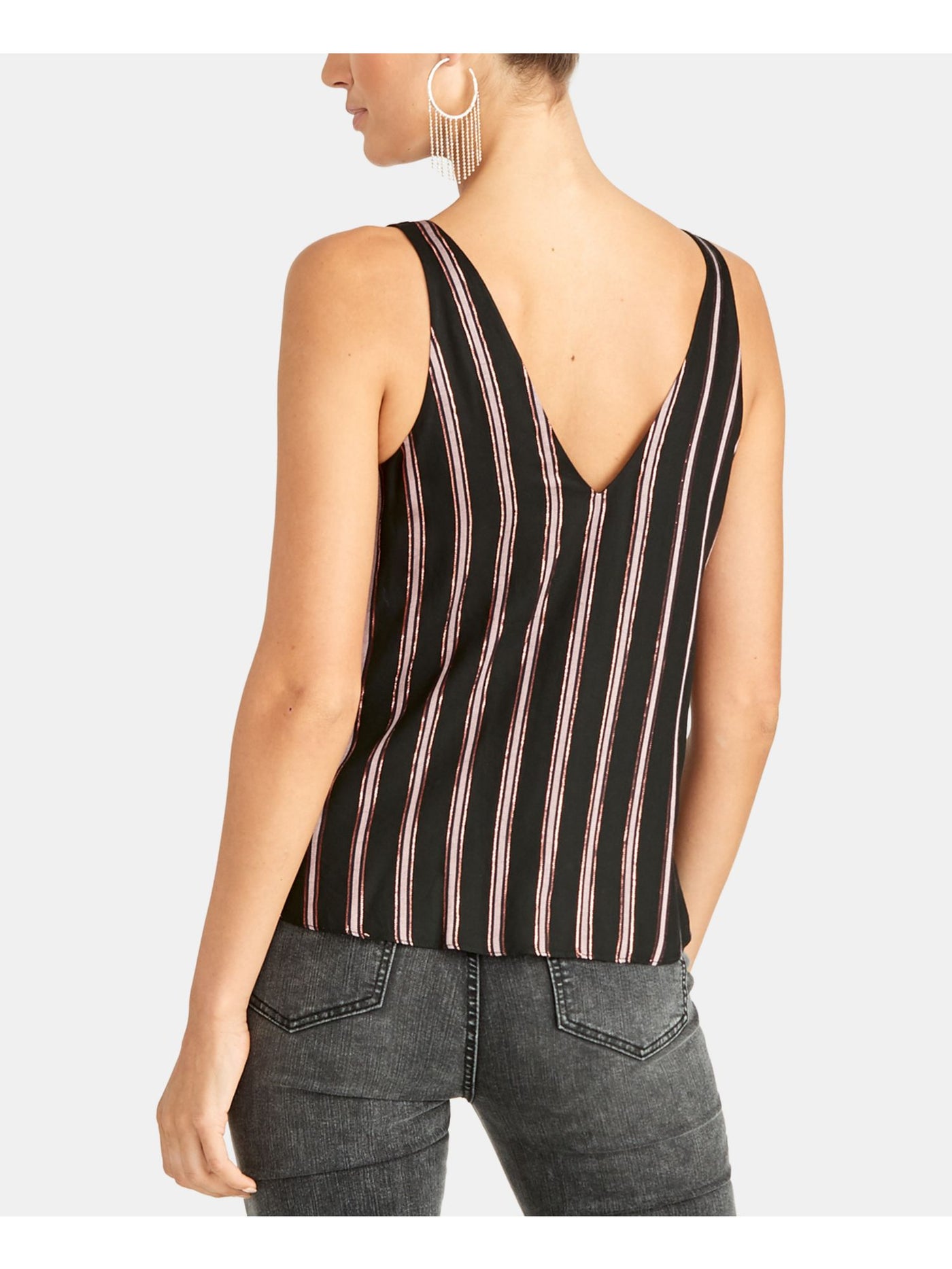 RACHEL ROY Womens Black Striped Sleeveless V Neck Tank Top XL