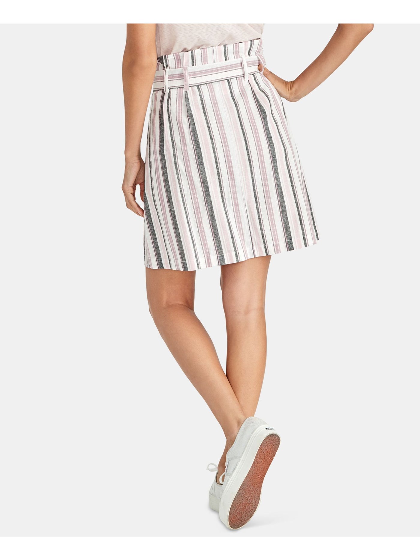 RACHEL ROY Womens Pink Belted Paperbag Striped Above The Knee Skirt 4