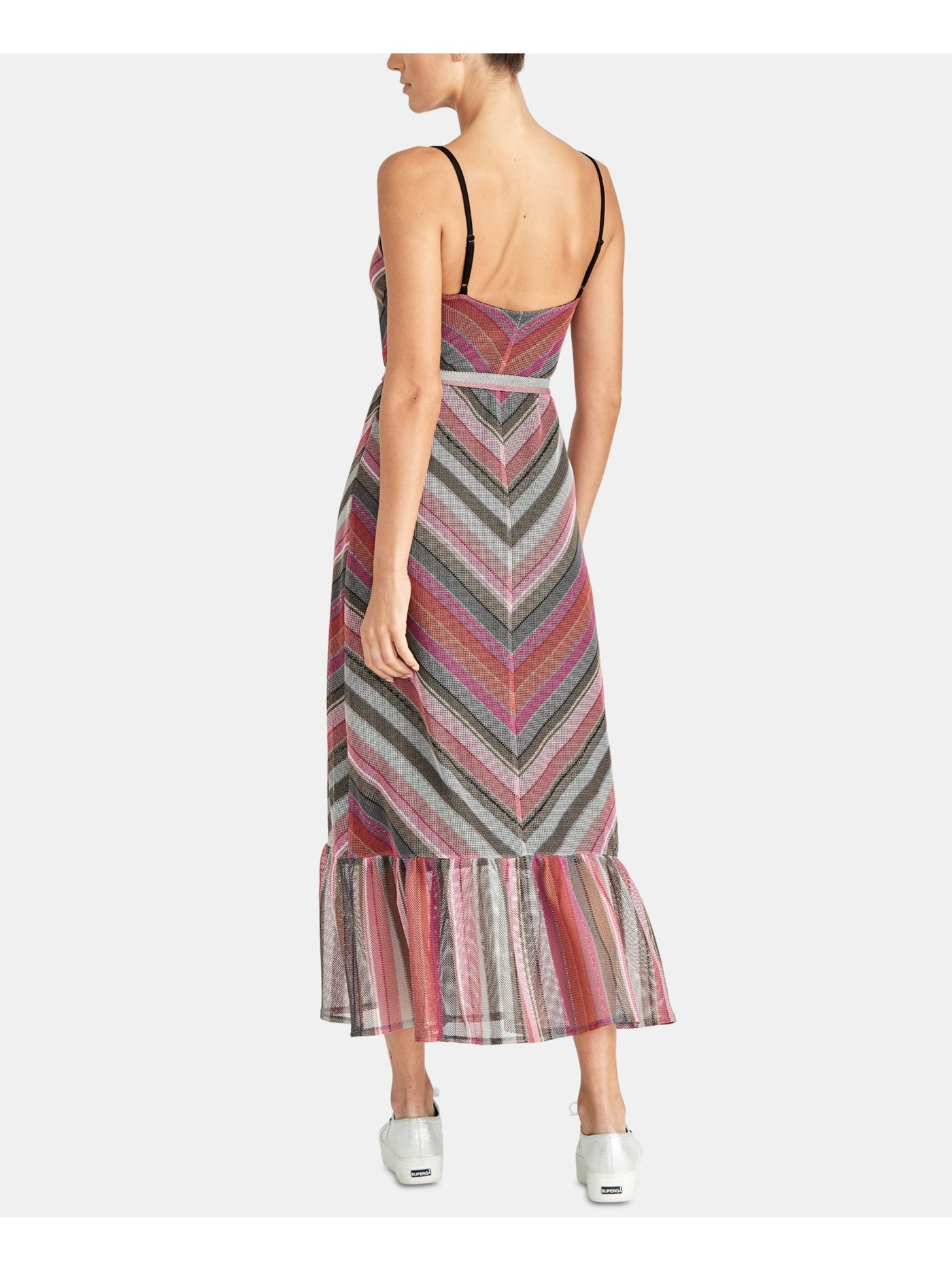 RACHEL ROY Womens Pink Striped Spaghetti Strap V Neck Maxi Party Sheath Dress S