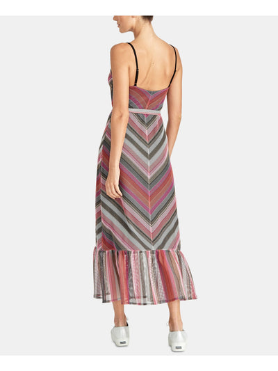 RACHEL ROY Womens Pink Striped Spaghetti Strap V Neck Maxi Party Sheath Dress S