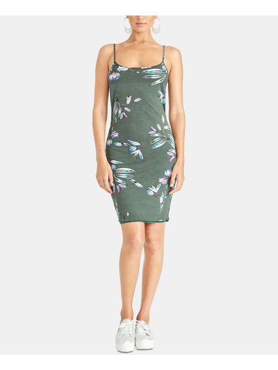 RACHEL ROY Womens Green Twist Back Floral Spaghetti Strap Scoop Neck Above The Knee Body Con Dress XL