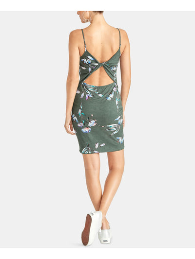 RACHEL ROY Womens Green Twist Back Floral Spaghetti Strap Scoop Neck Above The Knee Body Con Dress L